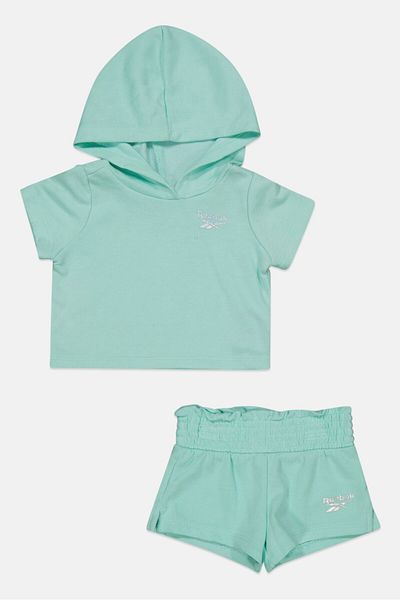 Reebok Toddlers Girl 2 Pcs Brand Logo Tee And Short Set, Turquoise