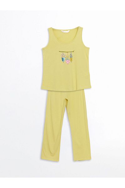 LC Waikiki Lcw Dream Green U-Neck Printed Women's Pajamas Set
