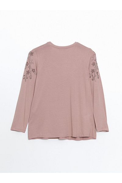 LC Waikiki Γυναικείο μπλουζάκι LCW Grace Pink Crew Neck Floral