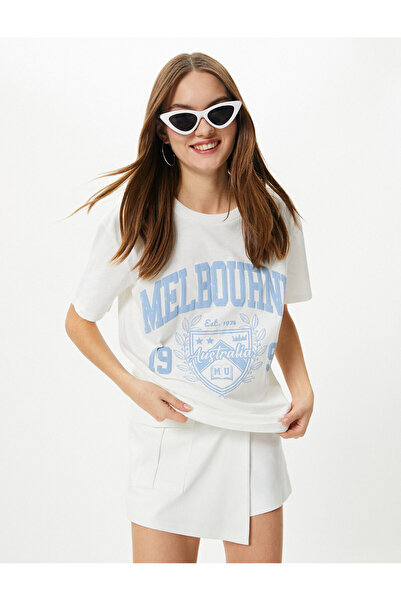 Koton Μπλουζάκι με στάμπα βαμβακερή λαιμόκοψη με κοντό μανίκι