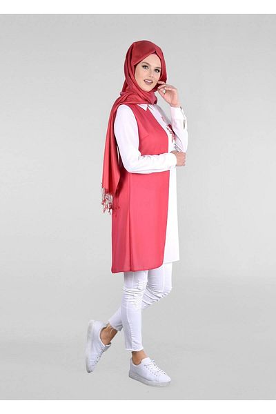 TRENDTESETTÜR Women's Fuchsia T 4245 New Multi Chiffon Hijab Tunik