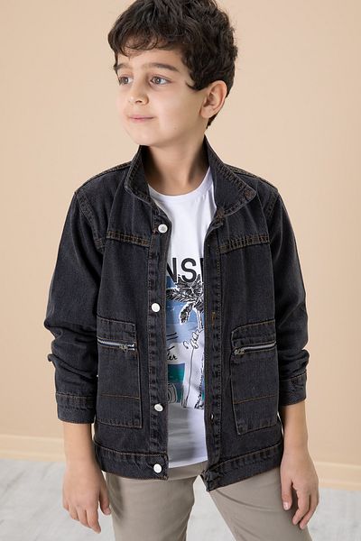 Cansın Mini Μαύρο τζιν τσέπη με φερμουάρ με μπουφάν για αγόρι παντελόνι 3 τεμαχίων 20020