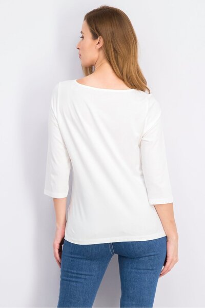 Tchibo Women Bateau Plain 3/4 Sleeve Top, White
