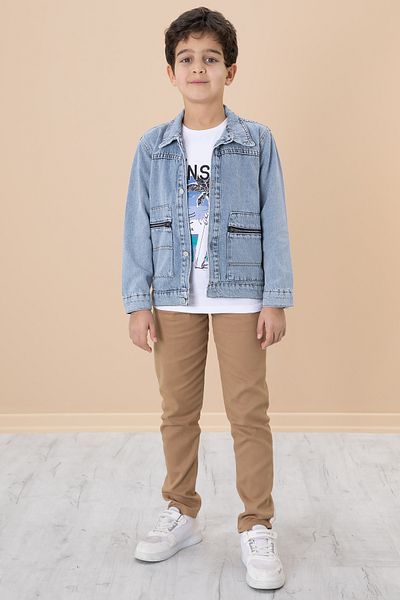 Cansın Mini Blue Zipper Pocket Jean Jacket Boy's Trousers 3 Piece Suit 20019