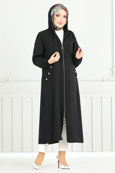 ModaMerve Hijab Hood Detailed - Black 0005Mr1077-M