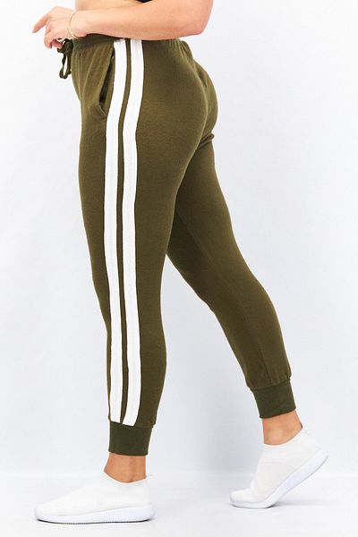 Aqua Women Drawstring Pull On Stripe Sweatpants, Olive