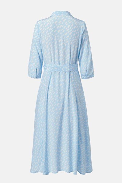 Tchibo Women Allover Print 3/4 Sleeve Pointed Neckline Shirt Dress, Light Blue