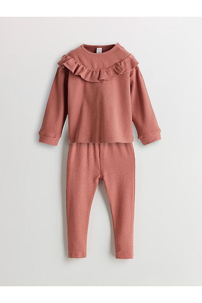 LC Waikiki Lcw Baby Pink Ruffled Basic Baby Girl Pajama Suit