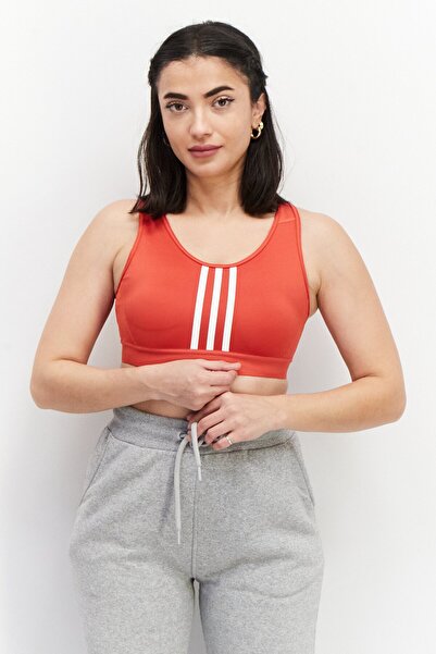adidas Women 3 Stripe Sports Bra, Red