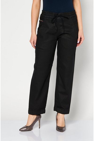 Diesel Women Regular Fit Plain Straight Leg Pants, Black