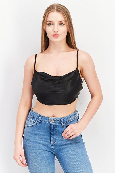 Don't Call Me Jennyfer Women Cowl Neck Sleeveless Plain Crop Top, Black