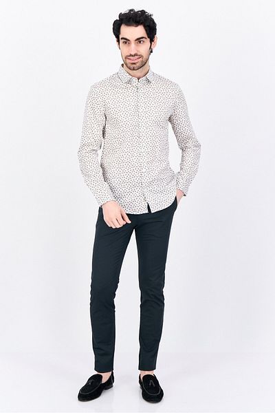 Jules Men Regular Fit Allover Printed Long Sleeves Casual Shirt, White Combo