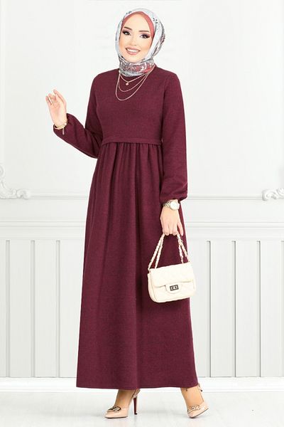 ModaMerve Φόρεμα Hijab με ελαστική μανσέτα 22034UKB929-M Claret Red