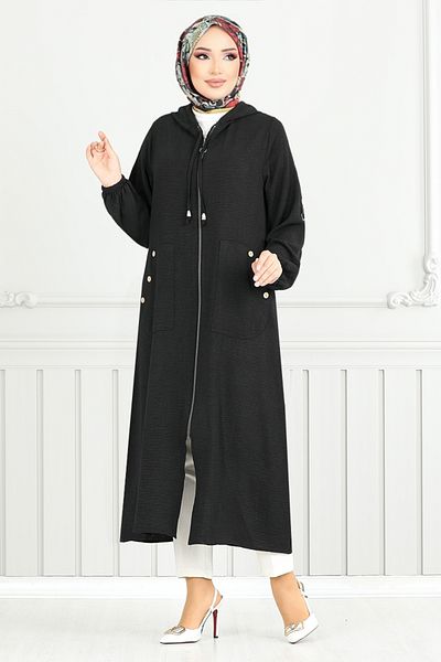 ModaMerve Hijab Hood Detailed - Black 0005Mr1077-M