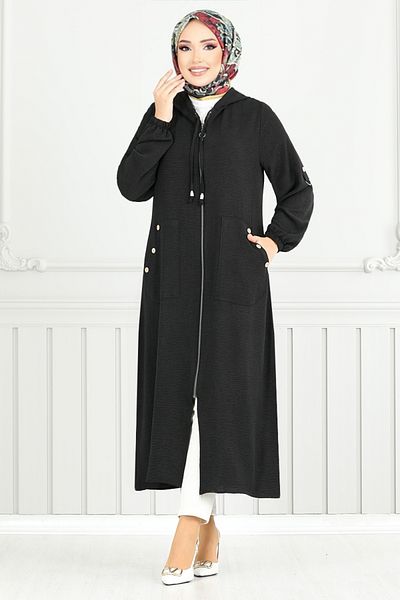 ModaMerve Hijab Hood Detailed - Black 0005Mr1077-M