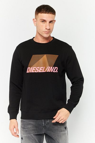Diesel Men Crew Neck Graphic Print Long Sleeves Sweatshirt, Black Combo