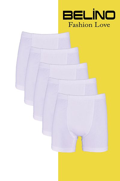 BELİNOPLUS PACHET DE 5 BOXERI BĂIEȚI DE CULOARE SOLIDĂ ALBĂ Lycra pieptănat