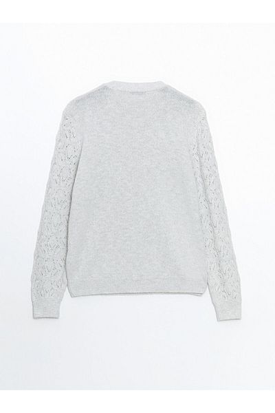 LC Waikiki Lcwaikiki Classic Gray Crew Neck Openwork Women's Knitwear Sweater