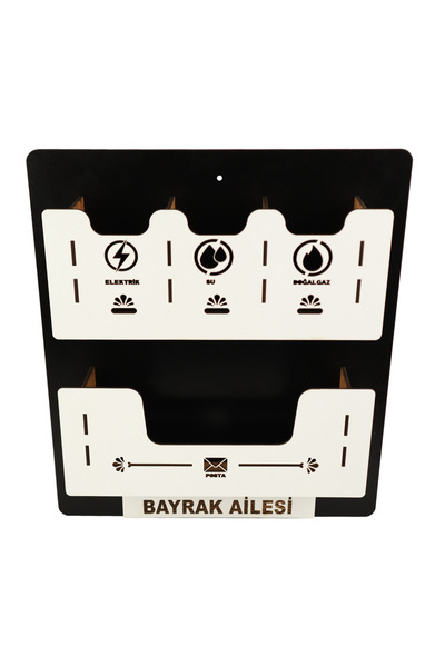 kutuTR Apartman Ortak Fatura & Posta Kutusu Ahşap - Siyah Beyaz