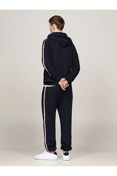 Tommy Hilfiger Navy Blue Color Striped Hooded Collar Men's Sweatshirt - Sleeve Detail Mw0Mw37225-Dw5