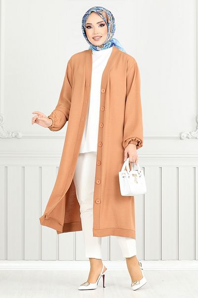 ModaMerve Καπέλο ζακέτα με ελαστική μανσέτα Latte Color - 001MR1077-M