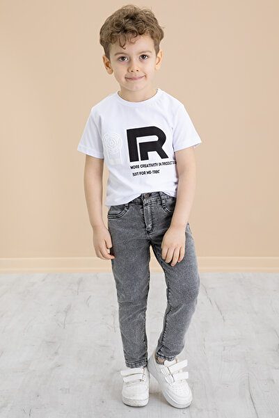 Cansın Mini Gray Pocket Flap Shirt and Jean Pants Boy's 3-Piece Suit 20021