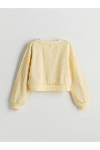 LC Waikiki LCW Kids Sarı Bisiklet Yaka Kız Çocuk Crop Sweatshirt