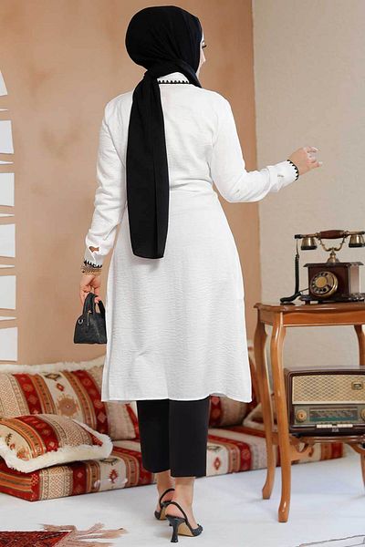 Neva Style Tunica albă hijab cu nasturi 10177B