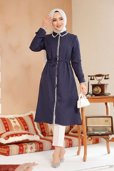 Neva Style سترة حجاب باللون الأزرق الداكن بأزرار 10177L