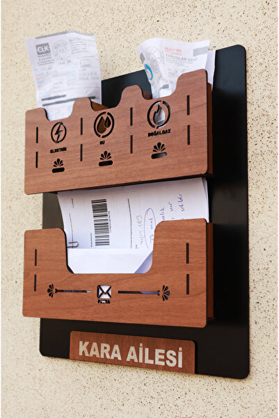 kutuTR Apartman Ortak Fatura & Posta Kutusu Ahşap - Siyah Ceviz