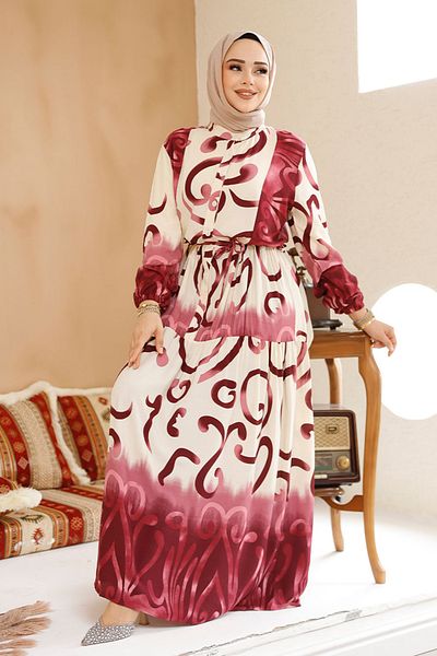 Neva Style Rochie Hijab Prune cu model 10208mu