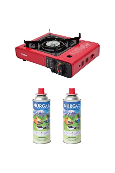 NURGAZ Tekli Portatif Ocak Kırmızı+2 Adet 220 Gr Kartuş Set