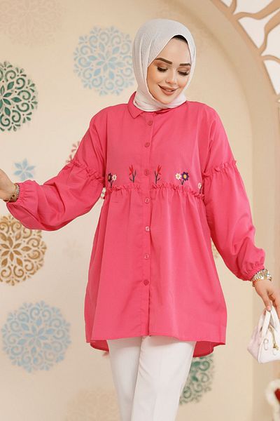 Neva Style Fushia Hijab Tunic with Embroidery Pattern 40603F