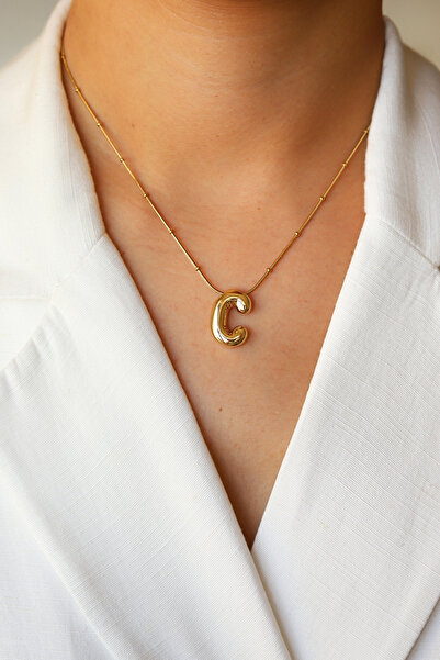 Brillo Harfli Balon Model Gold Çelik Kolye