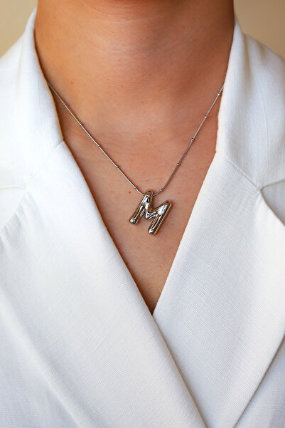 Brillo نموذج بالون الحروف قلادة فولاذية فضية اللون