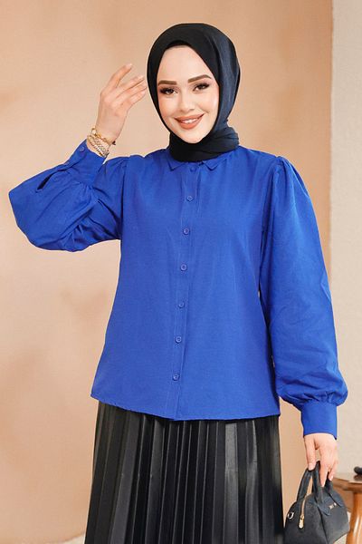 Neva Style قميص حجاب ساكس أزرق بأزرار 52284SX