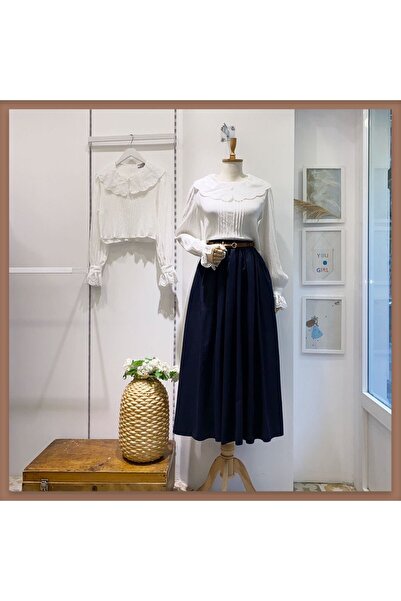 Faya Boutique LACİVERT KEMERLİ SIK PİLELİ ETEK