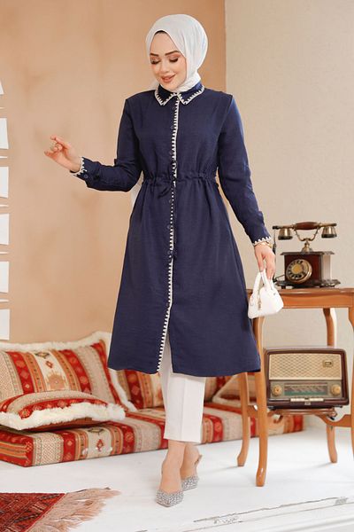 Neva Style سترة حجاب باللون الأزرق الداكن بأزرار 10177L