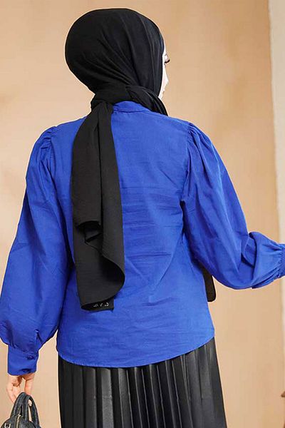 Neva Style قميص حجاب ساكس أزرق بأزرار 52284SX