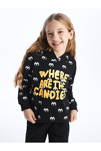 LC Waikiki H12 με τύπωμα Μακρυμάνικο κοριτσίστικο φούτερ με κουκούλα