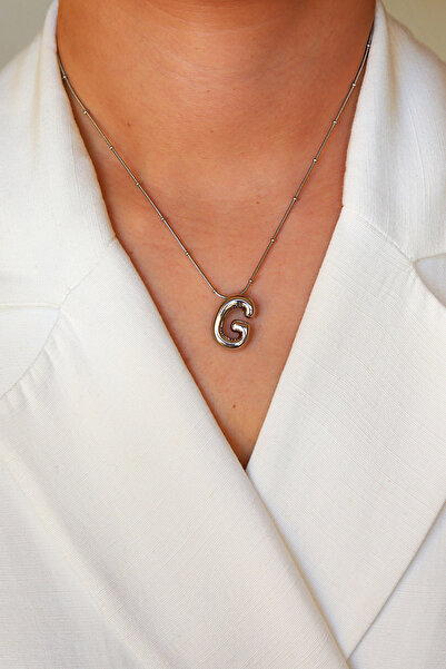 Brillo نموذج بالون الحروف قلادة فولاذية فضية اللون