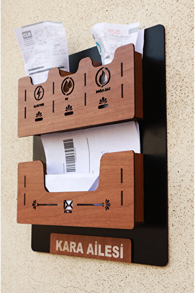 kutuTR Apartman Ortak Fatura & Posta Kutusu Ahşap - Siyah Ceviz