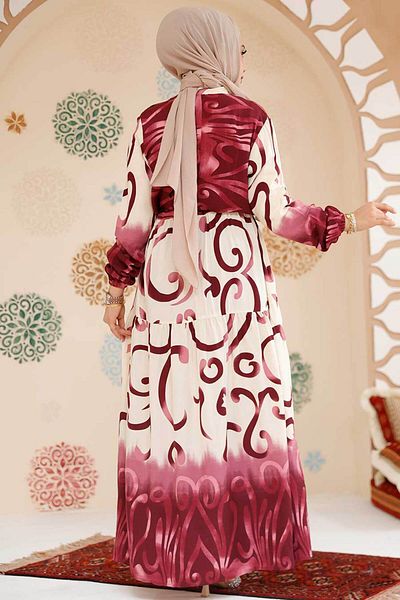 Neva Style Rochie Hijab neagră cu model prune 10208mu