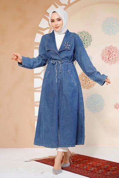 Neva Style Șapcă hijab brodata cu margele bleumarin - 6823L