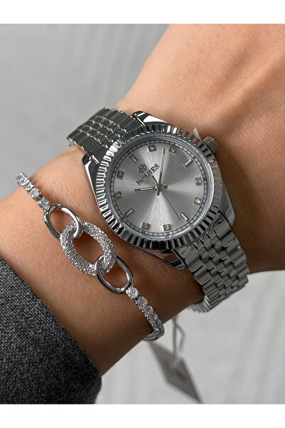 RoseandRoses ساعة يد نسائية من Knud Stone موديل أصلي بسوار فضي (قرص أبيض)