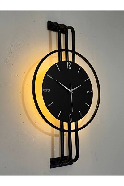 hibiscus İskandinav Tarzı Duvar Saati, Işıklı, Ahşap Merkez, Metal Pil İle Ça...