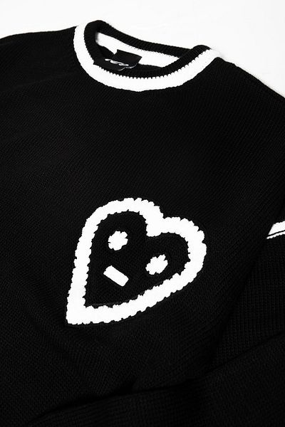 Sokak Butik Pulover oversize unisex negru din tricotaje cu detaliu de plasture