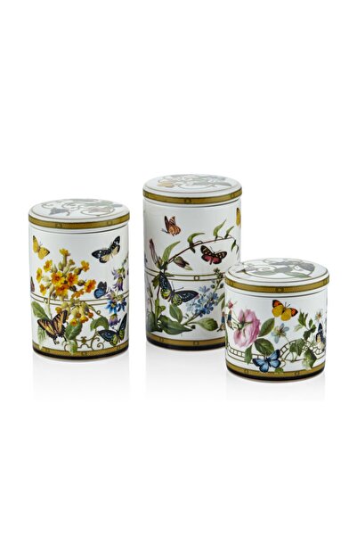 Genel Markalar Muse Garden 3'lü Kavanoz Set 16cm 13,8cm 10cm Porselen Vakum
