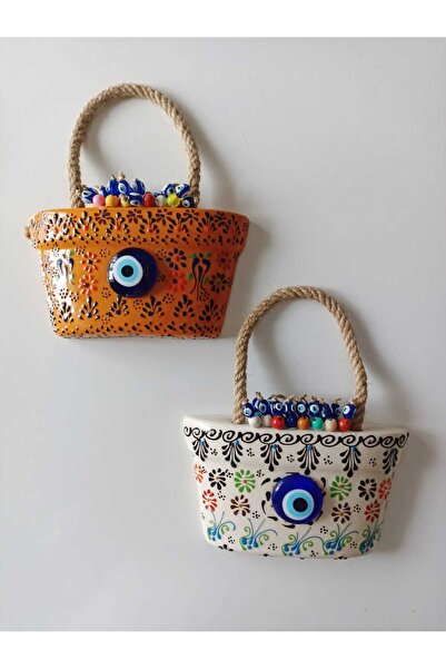 AKIN AKSESUAR HEDİYELİK İkili Saksı  Figür Nazar Boncuklu Jüt İpli Teras Bahç...