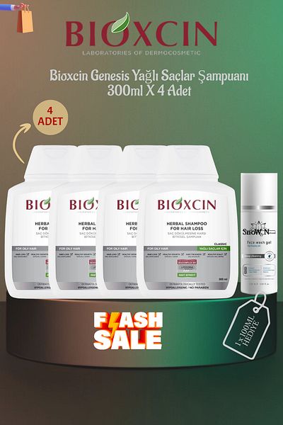 Bioxcin Genesis Anti-Shedding Herbal Shampoo for Oily Hair 300ml X 4 Pcs + 1 Pcs 100ml Gel Gift